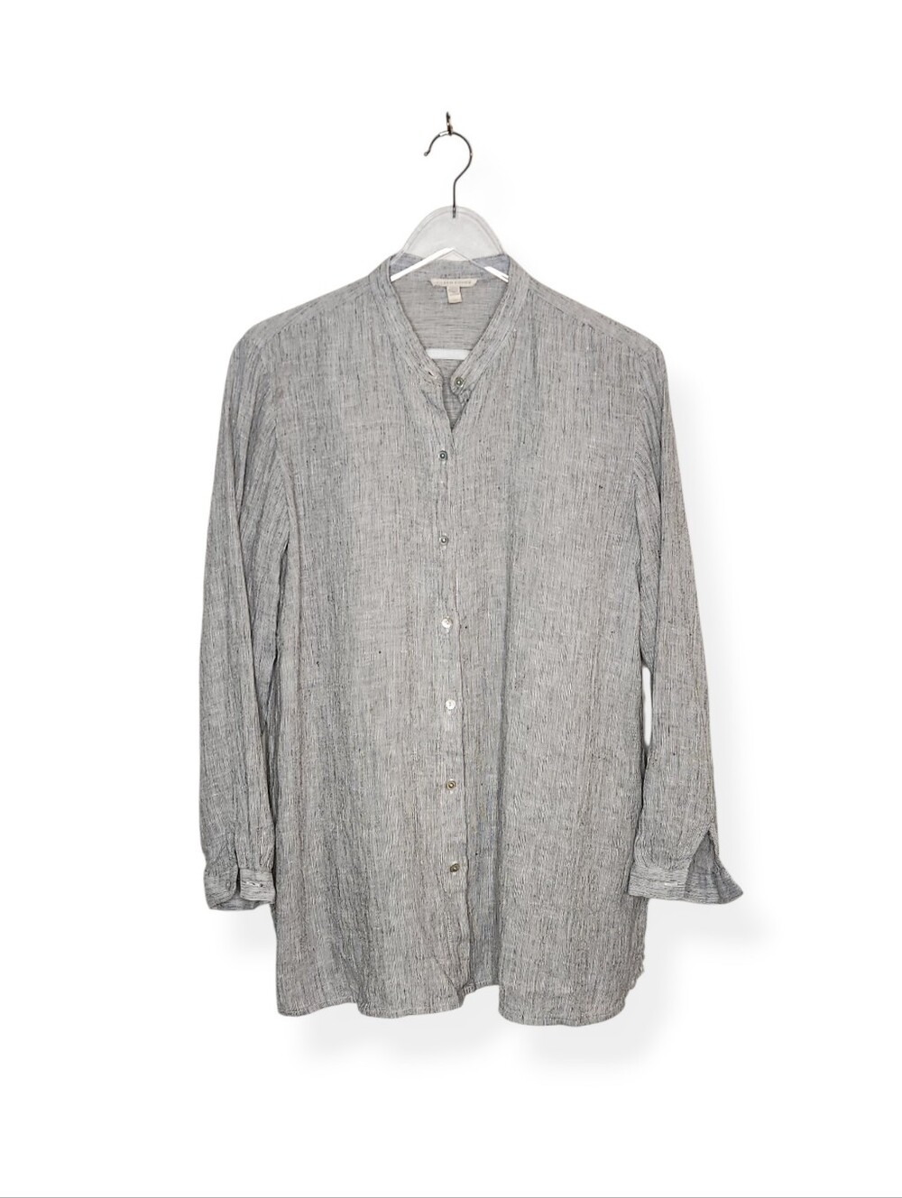 Eileen Fisher Linen White & Black Striped Women’s Button Front Top Size Small